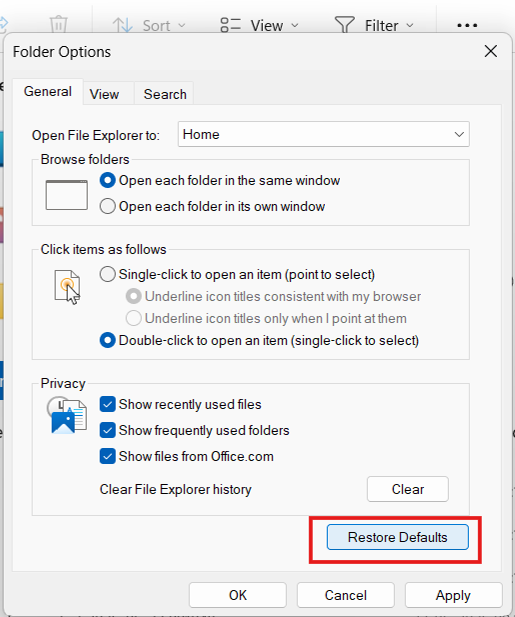 Restore File Explorer Settings