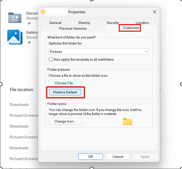 Restore Folder Defaults